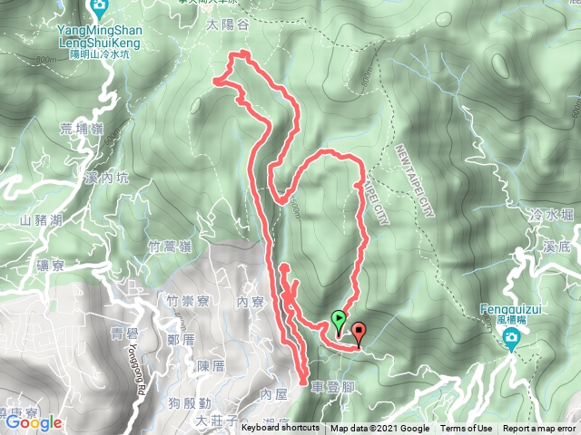 荷蘭古道--高頂山--北五指山(草原)--內雙溪古道--內寮古道--瑪礁古道--新圳頭山--清風亭--坪頂古圳步道--阿婆古厝--登峰圳步道--O型