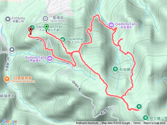 天秀宮-大尖山-四分尾山-茄苳古道-茄苳瀑布-大尖山瀑布登山口-大尖山瀑布-大尖山稜線-天道清修院-