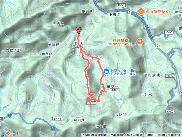 石碇月扇湖大岩壁-月扇湖山-月扇湖山三角點-四分子古道O繞預覽圖