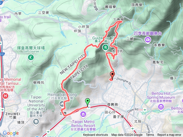 20241222北投-復興崗站-行天宮-忠義山-嘎嘮別山-小坪頂山-貴子坑山東峰-貴子坑山-三層崎公園