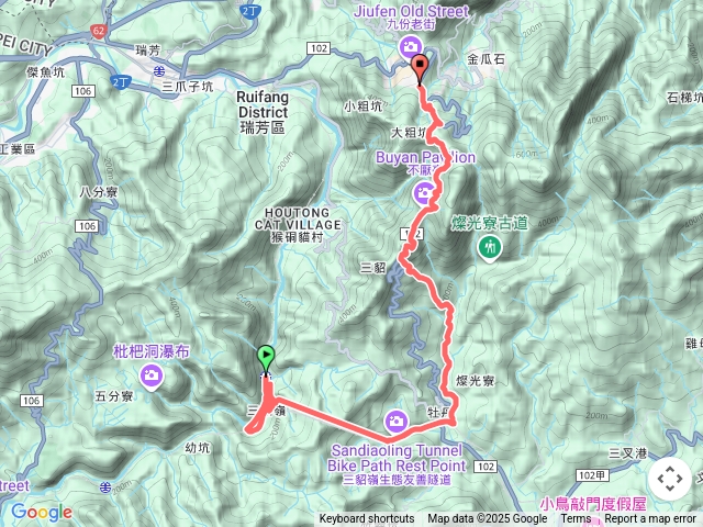 三貂嶺隧道—》金字碑古道—〉樹梅坑古道—》福山宮