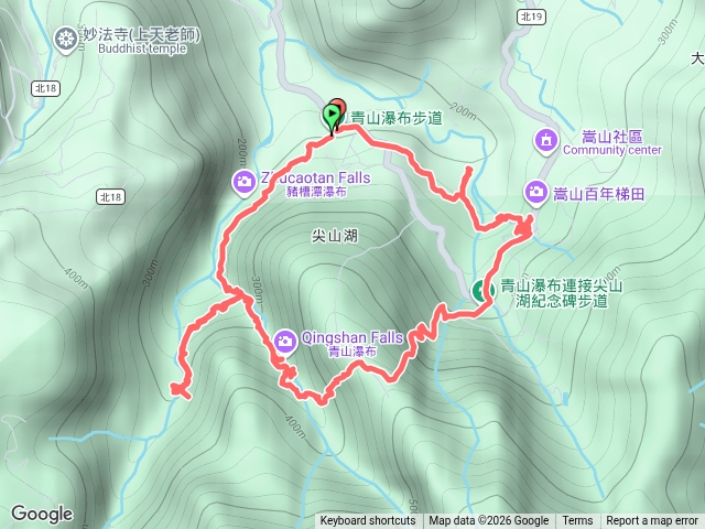 青山瀑布步道-老梅冷泉-青山瀑布舊路（水路）-青山瀑布-尖山湖步道-阡陌步道-嵩山百年梯田-石頭厝-石頭公O型預覽圖