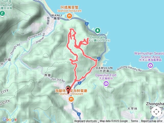 武聖街-大路嶺古道-瑪鋉山-瑪鋉山東峰-萬中瀑布-獅頭瀑布-金剛岩-鄭木枝古厝-大武崙澳古道-瑪鋉山東北峰 -光緒古墓O型