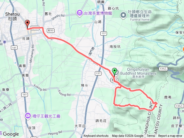 清水岩寺-十八彎古道-擎天崗-中央造林步道走五峰回清水岩寺  O 繞預覽圖