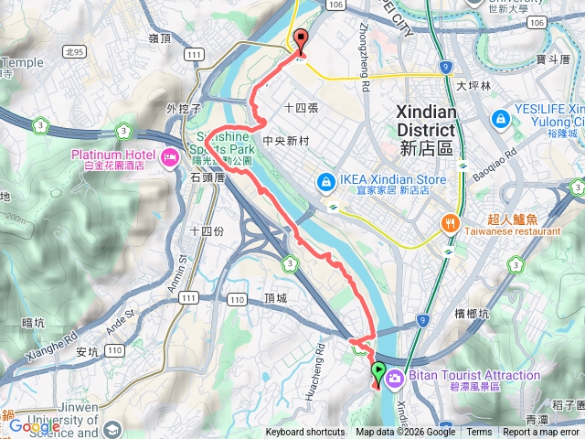 碧潭吊橋→十四張捷運站健行預覽圖