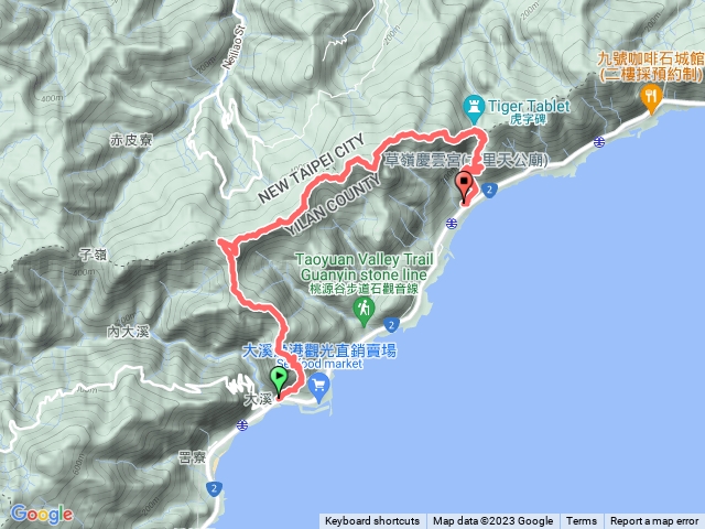 大溪河濱公園(大溪火車站)=>桃源谷(大溪、草嶺線)=>啞口=>大里遊客中心(大里火車站)