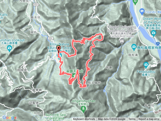 北嶺-鳳凰支線下烏松崙-烏塗堀步道-溪頭園區-北嶺O型