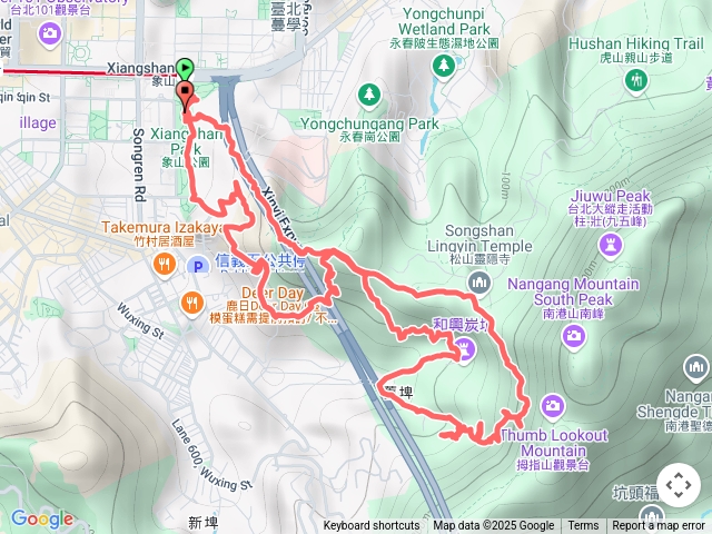 2025-2-22象山公園~稜上煙火平台~慈鸞宮~和興炭礦~金興尖~姆指山舊保甲路~忍字碑~象山~一線天~信義慈惠堂~東華觀~象山公園