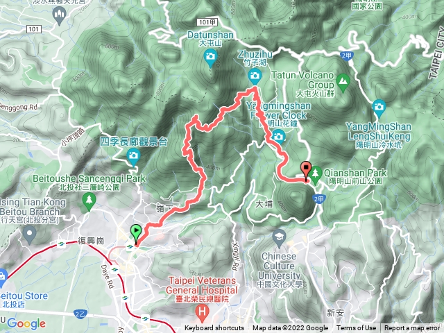 新北投-中正山郵政訓練所登山口-中正山-第一登山口-青楓步道-青春嶺-公車總站