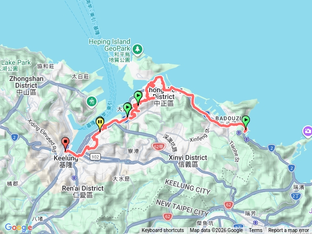 八斗子、八尺門、旭丘指揮所、清法戰爭紀念園區、基隆塔、基隆車站漫遊預覽圖