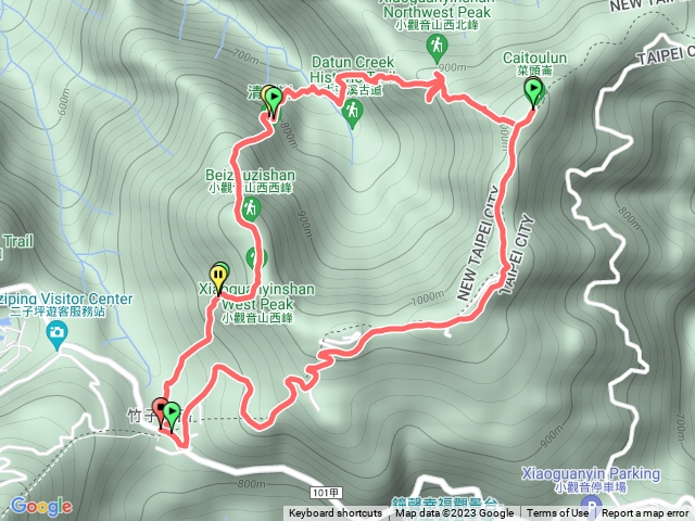 小觀音山中O路線(西峰、清風崙、仰天嶺、天女嶺、桶湖一瀑、西北峰、北北峰、菜頭崙、主峰、鞍部)