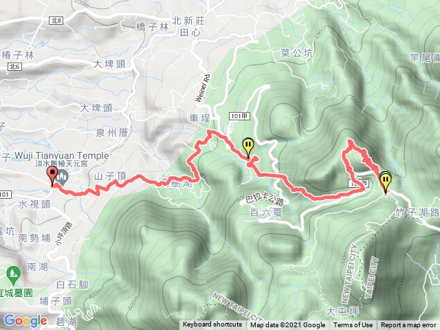 二子坪-菜公坑山-百拉卡山-十八彎古道-楓樹湖步道-天元宮