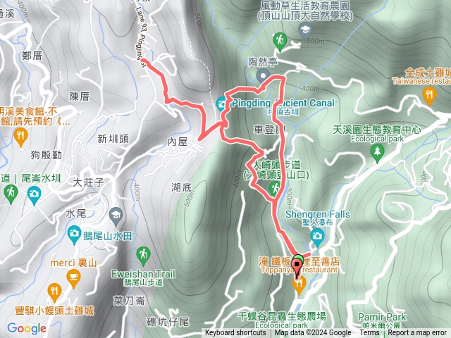 聖人瀑布公車站-坪頂古圳-橘咖啡-大崎頭步道