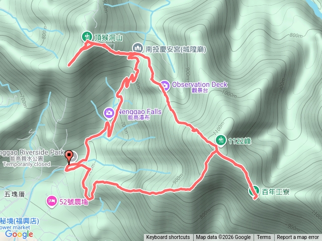 南投-埔里_能高瀑布_頂猴洞山_頂猴洞山南峰_慶安宮_福興山_福興山西南峰_福興山西峰_O型走（有航點說明）