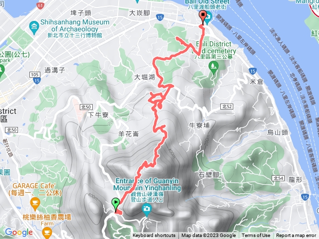 20230416串走觀音山遊客中心 楓櫃斗湖步道 三五八路三段(北橫六段) 停機坪 硬姊嶺(碉堡) 眾樂園 九百階 大堀湖 彩(岩)壁 北56  赤土崎營區(重慶四號坑道) 八里渡船頭