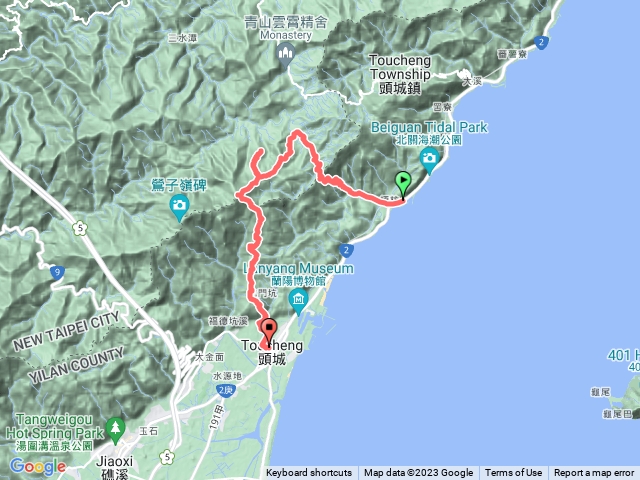 龜山-梗枋古道-烏山越嶺古道-坪溪山-打鐵寮山-鶯子嶺-礁水坑山-礁水坑山南峰-頭圍山-頭城