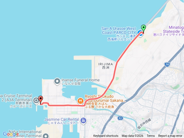 2026.04.06那霸浦添西海岸接駁車回安謝碼頭軌跡