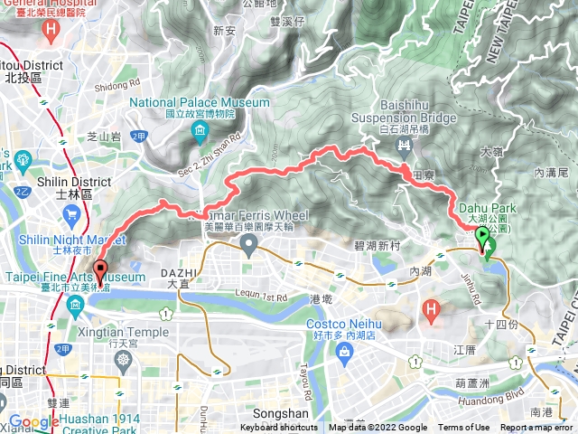 大湖公園內溝溪鯉魚山忠勇山文間山圓山