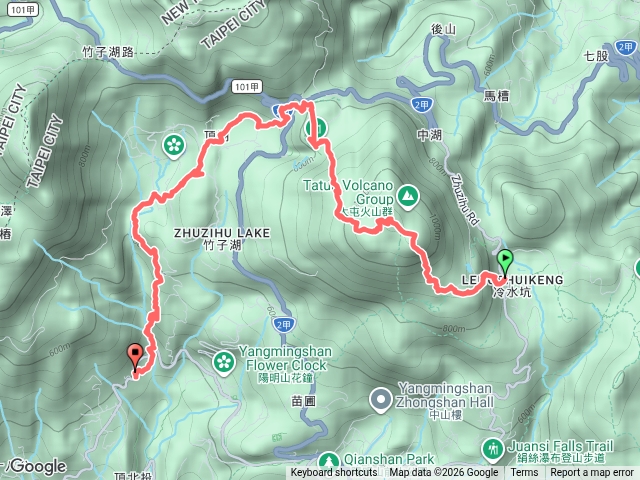 冷水坑.七星山東峰.七星山主峰.小油坑.台北大縱走第二段(陽明溪步道、海芋步道、黑森林) .吊橋.猴崁圳古道.百年楓香巨木.草山觀瀑吊橋.雷隱橋.十八挖圳邊路.內埔公車站預覽圖
