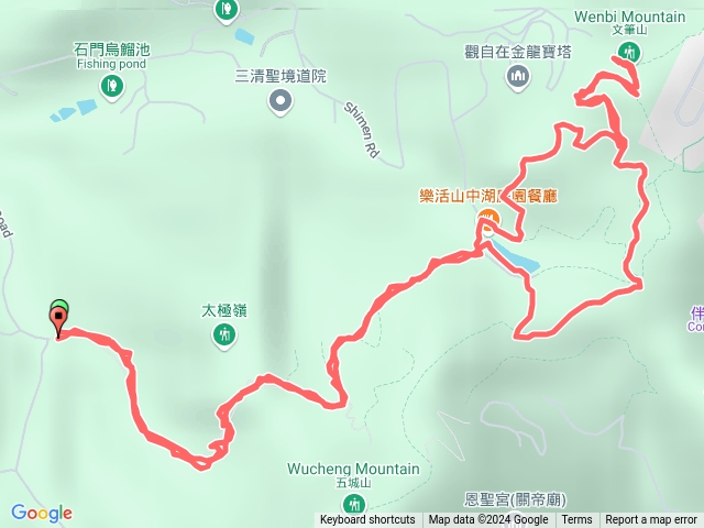 石門路70號登山口-直上山中湖-再直上文筆山-折返回繞湖步道後再繼續繞湖一大圈回山中湖-原路返回70