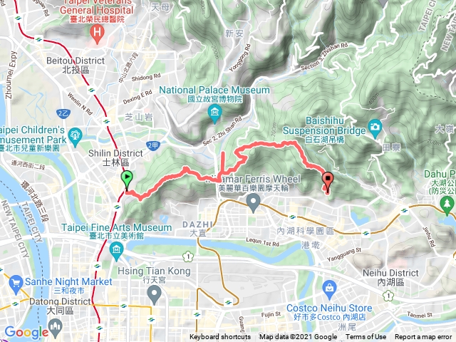 銘傳大學~麗山高中(經 劍潭山、文間山、金面山)