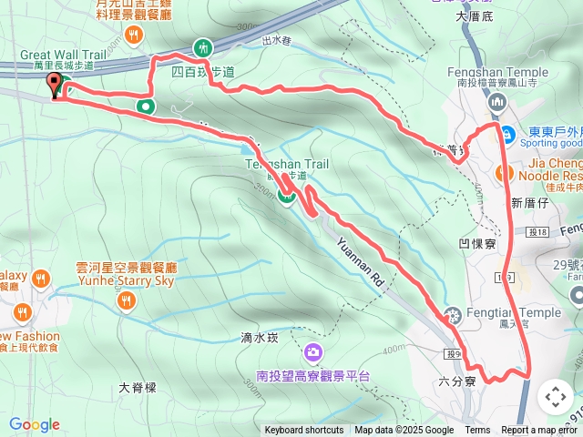 員林運動公園停車場-萬里長城-四百停車場完登崁步道-圖地公廟-鳳山寺-藤山鳳天宮-臥龍坡-