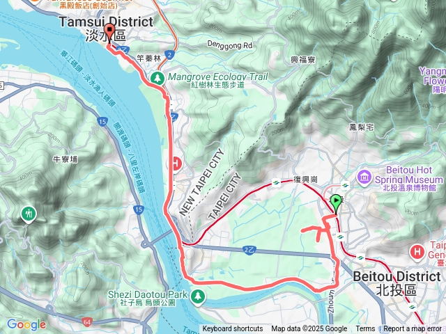 北投車站到淡水老街。基降河淡水河腳踏車道騎行預覽圖