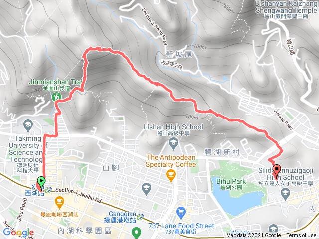 西湖-金面山大岩壁-剪刀石-金面山-泰安亭-新坡尾山-碧湖山