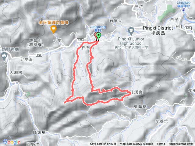 2023-09-10白石村碑-中埔崙-忘憂古道-峰頭尖登山步道-白石後仙洞-三抱竹鞍-峭壁雄風-東勢格越嶺古道-峰頭尖山腰古道-峰頭尖登山步道-峰頭尖-靜安路二段198號O行走