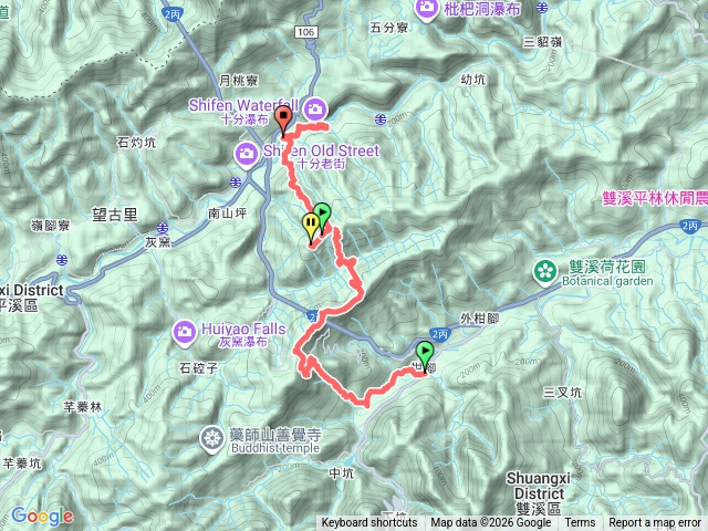威惠廟-上內平林步道-絹絲瀑布-下內平林山-大坑山-平湖西步道-番子坑步道-番子坑山-國旗嶺-十分遊客中心-十分瀑布預覽圖
