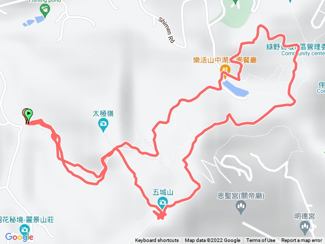 土城石門路70號步道入口-直上山中湖-文筆山登山口-經菜園-天上山縱走-五城山-直下走步道回70號步道