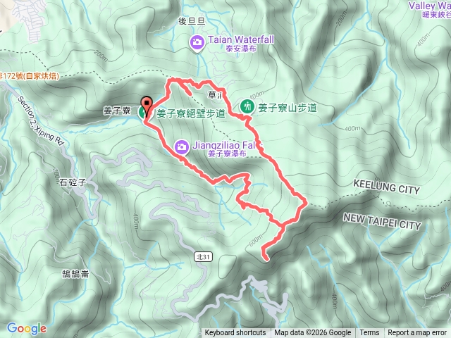 新北汐止郊山兼基隆百大步道尋寶行程：姜子寮山O型縱走。(福興宮.姜子寮瀑布.姜子寮絕壁.小學池.鳥嘴尖.姜子寮山.旗尾崙.福興宮)預覽圖