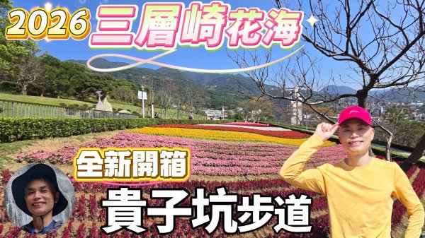 2026北投三層崎花海浪漫登場，首度串聯嗄嘮別公園，16萬盆薰衣草等花卉，編排成七彩花毯，台版富良野花海。全新開箱貴子坑親山步道，過年祈福、走春、賞花好去處。