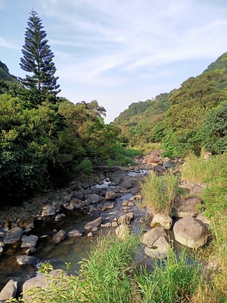 礁坑橋→平溪步道→鵝尾山步道、水田→平菁街42巷→狗殷勤古道的竹林步道→尾崙古圳步道→福音公車站2084323