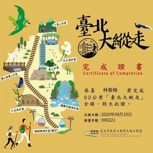 【臺北大縱走】完成證書917667