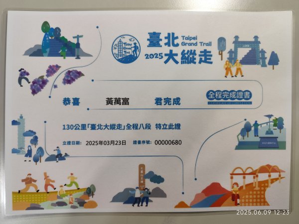 領取臺北大縱走任務一全程完成證書及贈品2808369
