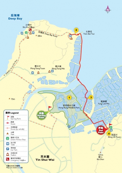 香港濕地公園、尖鼻咀路線圖
