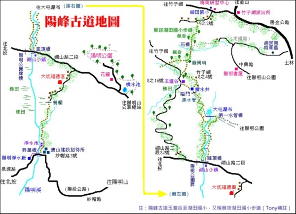 大屯瀑布、青春嶺步道路線圖