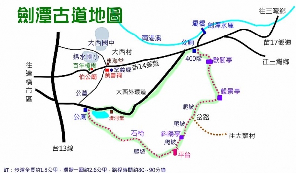劍潭古道路線圖