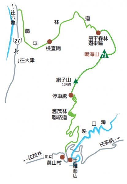 鳴海山、網子山登山步道路線圖