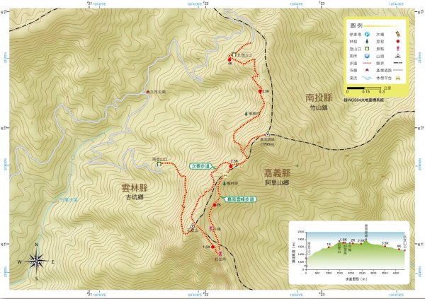 嘉南雲峰、石壁山登山步道路線圖