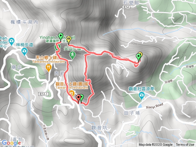觀音山:小北插>尖山>大崩壁>凌雲寺>公車總站