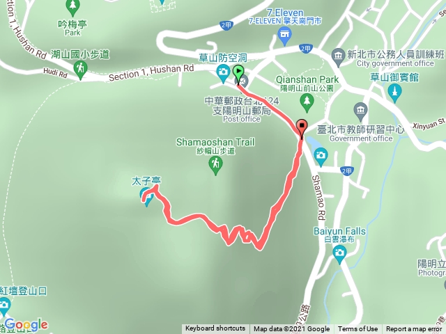 北登山口→紗帽山→太子亭 (來回)