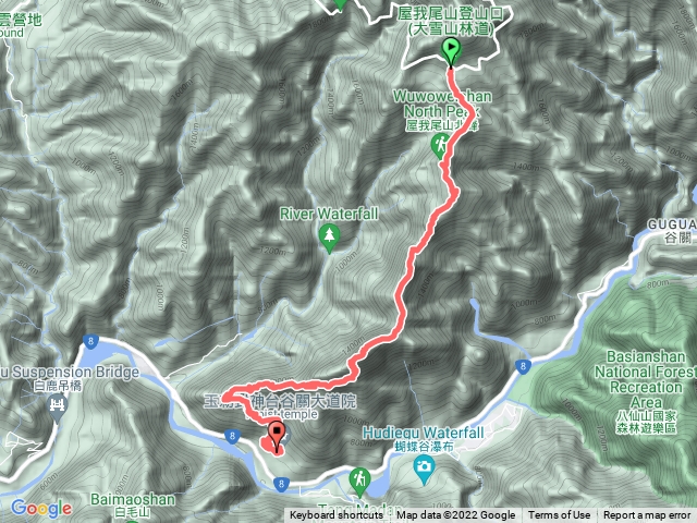 屋東縱走,北線大雪山森林遊樂區、屋我尾北峰、屋我尾山、東卯山、谷關大道院