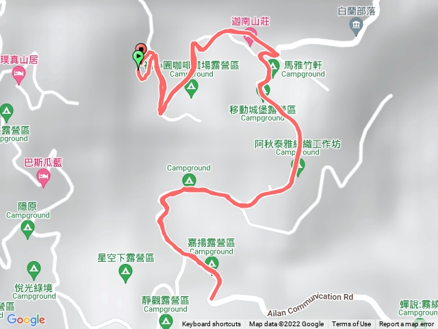 雲起露營區-往下經迦南遊客中心右轉-嘉揚露營區後原路返回