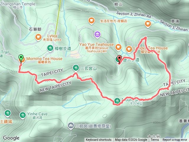 文山鵝角格山、鵝角格山東峰、三玄宮山、十六分山、貓空尖、貓空圓山預覽圖