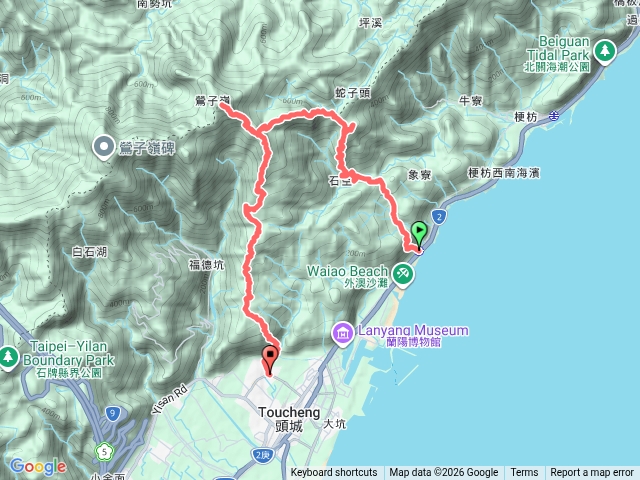 鶯子嶺、石空山、太和山、礁水坑山、礁水坑山南峰、頭圍山,外澳進頭城出預覽圖