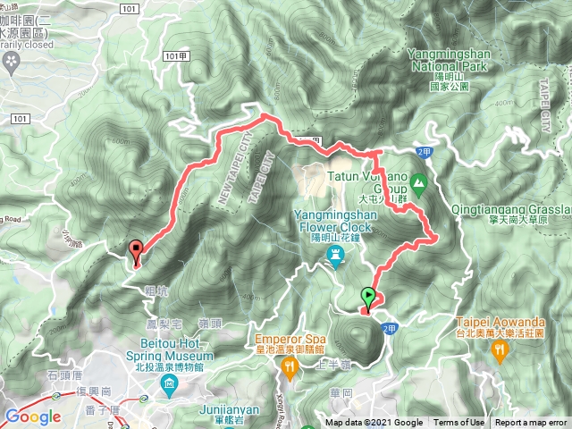 苗圃、七星公園、東峰、七星山、小油坑、二子坪、清天宮