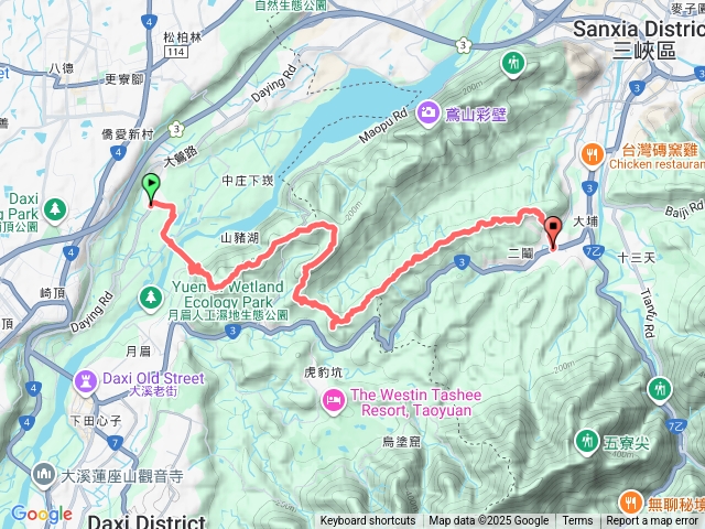 大鶯七張福德宫站-中庄吊橋-娘子坑山-烏塗窟山-壽山-大石牛山-二鬮山-中央社區站