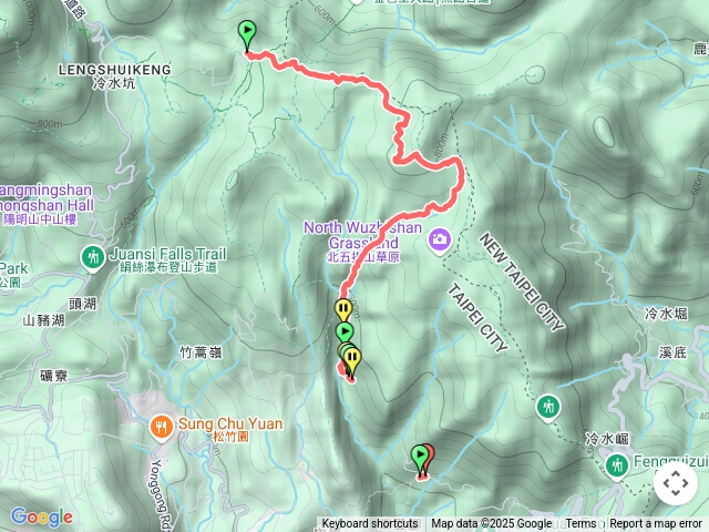 擎天崗→石梯嶺→內雙溪古道水路→賴家古厝→坪頂古圳→至善路三段